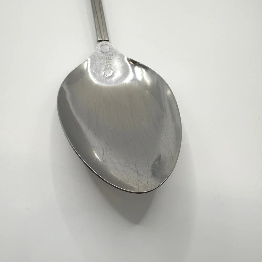 Vintage Ekco Stainless Steel Serving Spoon Faux Wood‎ Grain Handle Made in USA